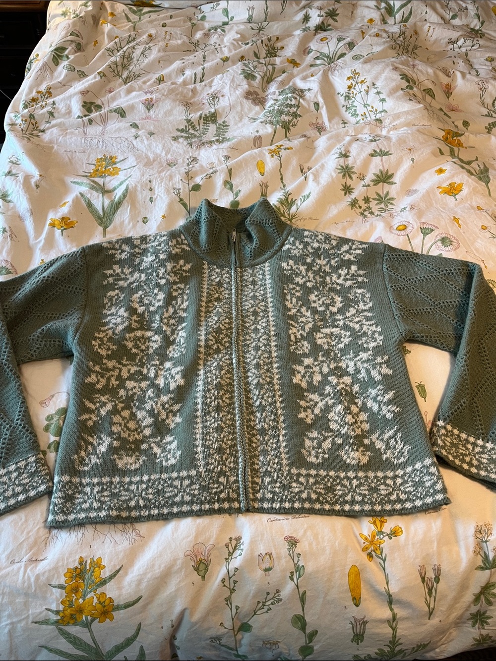 NWT Green Fair Isle Zip-Front Women’s Sweater